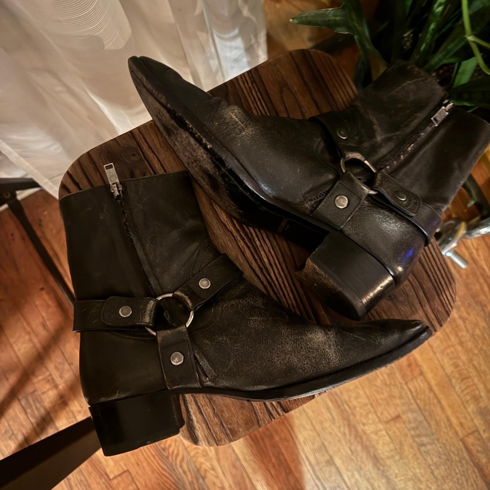 Saint Laurent Paris Wyatt‎ Harness Boots Mens Distressed Black Leather Size 42 - Picture 5 of 7